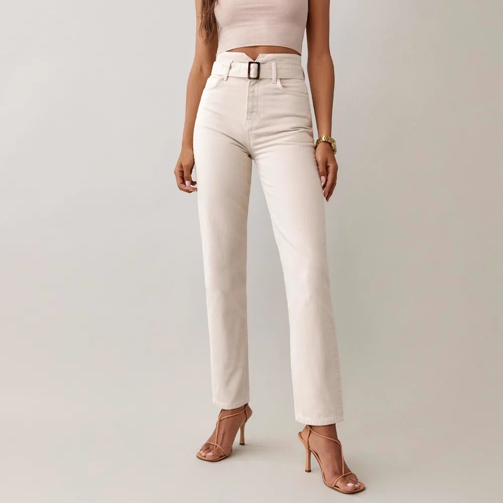 REFORMATION Cream High-Waisted Jeans